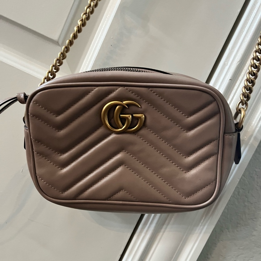 Gucci GG Marmont Mini Camera Bag – Rose Beige Matte Calf Leather 🌸 Authentic